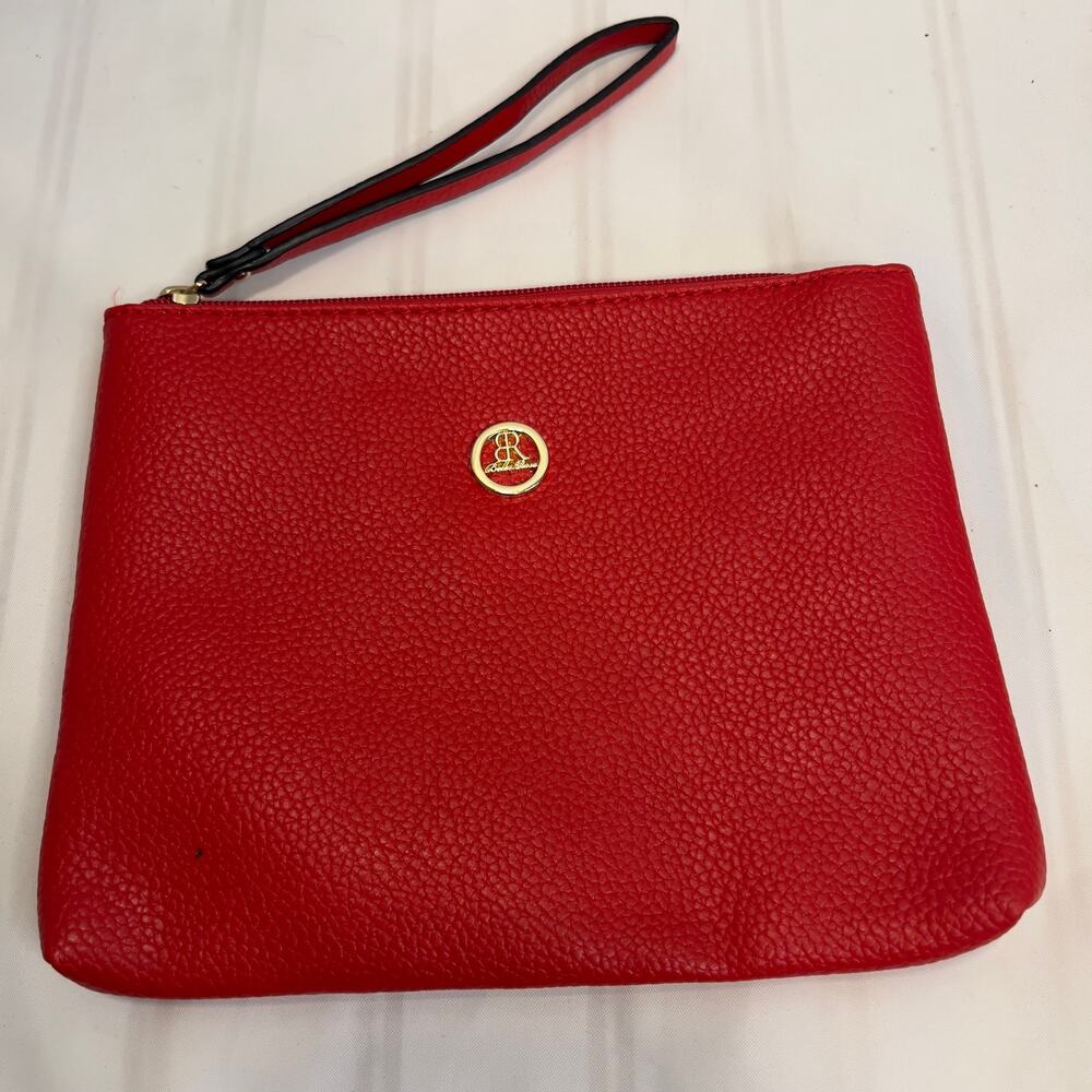 Bella Rose Red Pebbled Faux Leather Wristlet Pouch Purse Cosmetic Bag